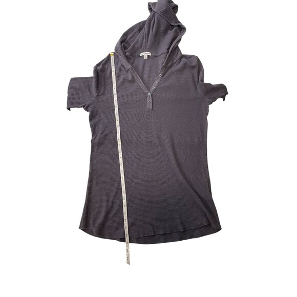 Standard James Perse Womens Charcoal Gray Waffle Knit Hoodie Top Size 3 - Picture 10 of 10
